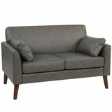 HOMCOM 2 Seater Sofa with Solid Wood Legs and 2 Pillows – Compact 132 cm Loveseat, Grey