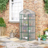 4-Tier Mini Greenhouse with Zipped Roll-up Door – Steel Frame Plant Grow House, 70 x 50 x 160cm, Dark Green & White