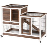 Two-Tier Wooden Rabbit Hutch with Four Wheels and Locking Doors – Indoor Guinea Pig Cage, 110 x 50 x 86 cm