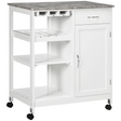 White kitchen trolley with wine rack and drawer