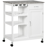 White kitchen trolley with wine rack and drawer