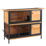 PawHut Wooden Rabbit Hutch with Metal Frame, Run & Slide-Out Tray – Outdoor Bunny House, Light Yellow