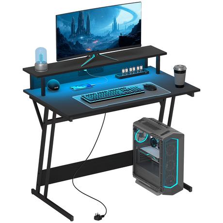 HOMCOM LED gaming desk with monitor stand