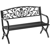 Outsunny Steel Garden Bench, 2-Seater Outdoor Seating with Decorative Backrest – Patio & Garden Furniture, Black
