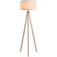 Beige rubberwood tripod floor lamp