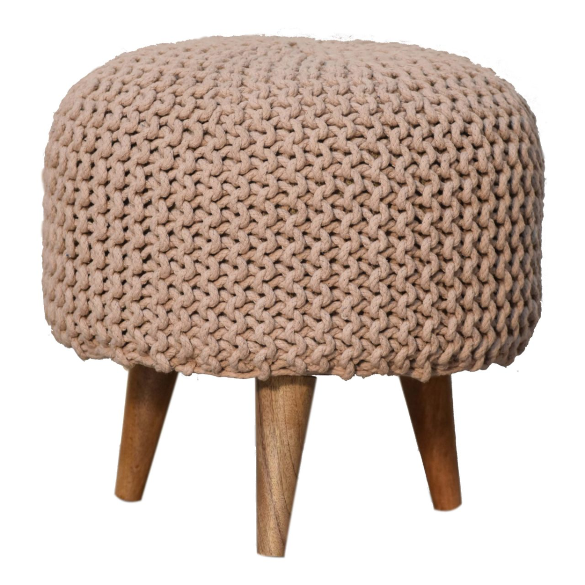 Artisan Furniture Keeva Round Footstool with Woven Top & Oak-Ish Nordic Legs – Light, Compact Seat, Beige