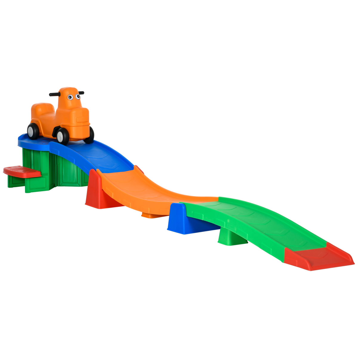 AIYAPLAY 3m Up and Down Kids Rollercoaster with Sliding Car and Non-Slip Steps – Ages 2-5, Multicoloured