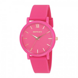 Henley Ladies Coloured Case Sports Watch – Hot Pink Silicone Strap, Rose Gold Index