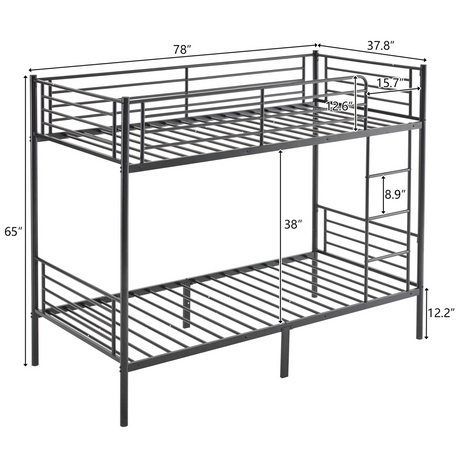 Black metal single bunk bed with ladder