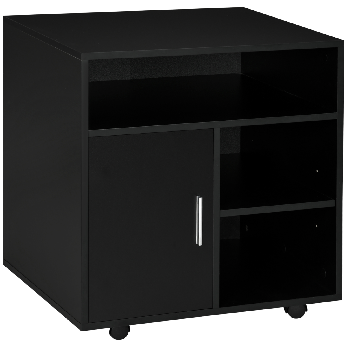 HOMCOM Multi-Storage Printer Unit with 5 Compartments and Lockable Wheels – Mobile Office Organiser, Black