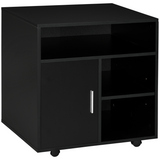 HOMCOM Multi-Storage Printer Unit with 5 Compartments and Lockable Wheels – Mobile Office Organiser, Black