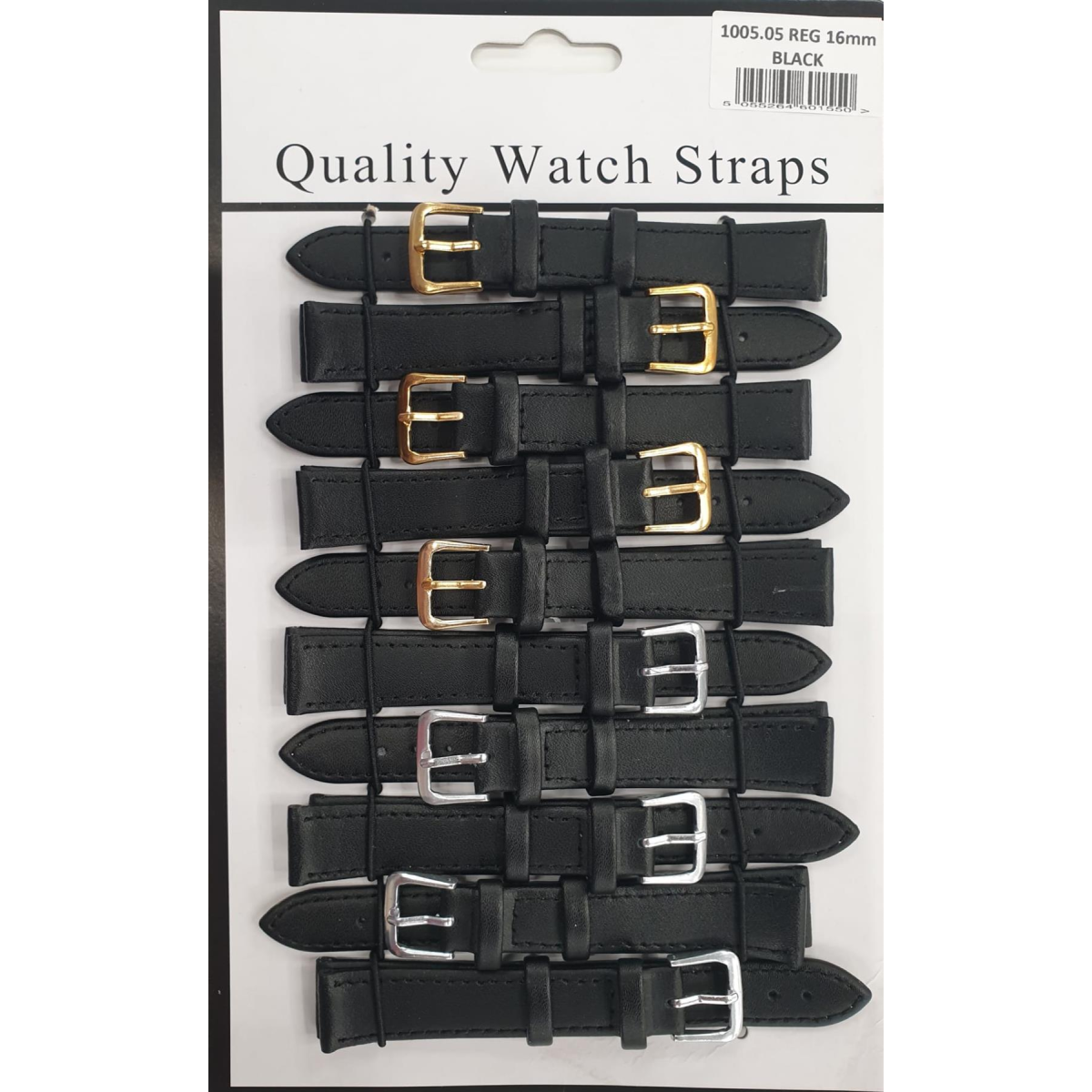 DK Black Leather Watch Straps, Pack of 10 – 16mm Replacement Watch Bands, Ref. 1005.05