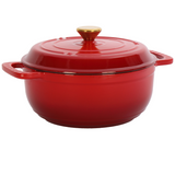 Cast Iron 6QT Enamel Cooking Pot with Lid and Two Silicone Gloves – Casserole Dutch Oven, Gradient Red