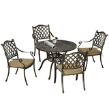 Outsunny 4-Seater Round Garden Dining Set with Cushions & Parasol Hole – Cast Aluminium Outdoor Furniture, Bronze