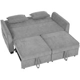 HOMCOM 2 Seater 4-in-1 Convertible Sofa Bed with Dual Pull-Out Beds and Side Pockets – Chenille, Grey