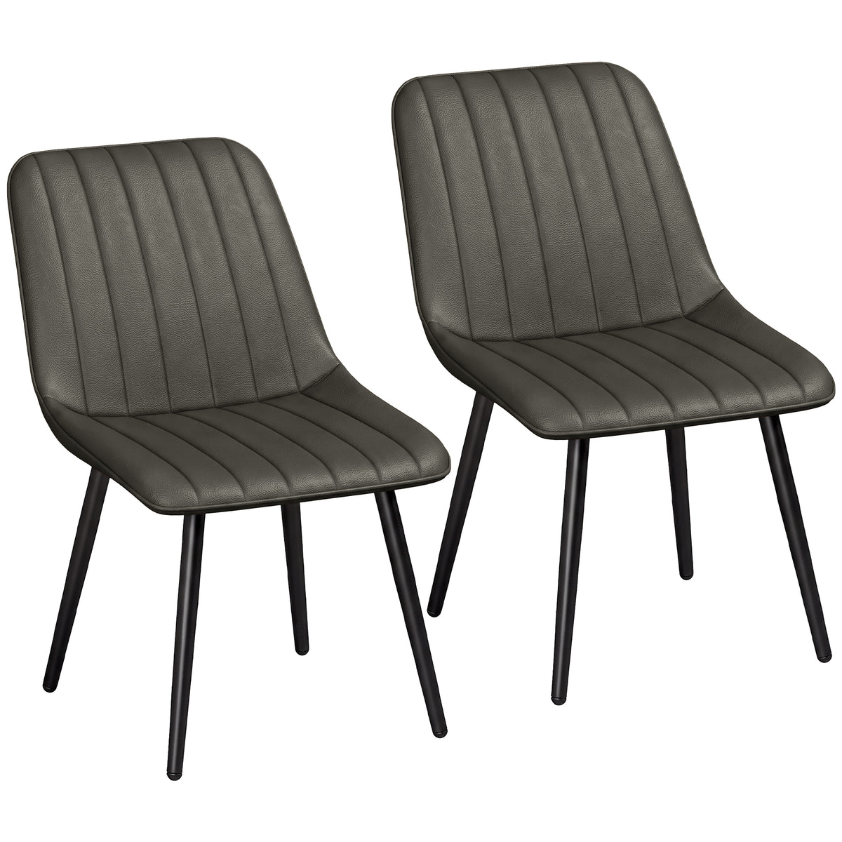 HOMCOM Faux Leather Dining Chairs Set of 2 with Metal Legs and Curved Back – Upholstered Kitchen Chairs, Grey