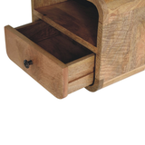 Artisan Furniture Extra Mini Wall Mounted Curved Bedside Table, 1 Drawer & Open Shelf – Solid Mango Wood
