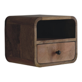 Artisan Furniture Extra Mini Wall Mounted Curved Bedside Table, 1 Drawer & Open Shelf – Solid Mango Wood
