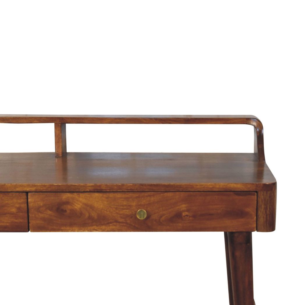 Artisan Furniture Solid Wood Elevated Console Table with 2 Drawers – Chestnut Finish Hallway Table, Dark Brown