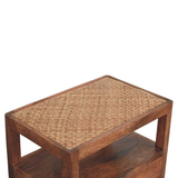Artisan Furniture Solid Wood Caldera Bedside Stand, 1 Drawer, Open Shelf and Rattan Top – Brown