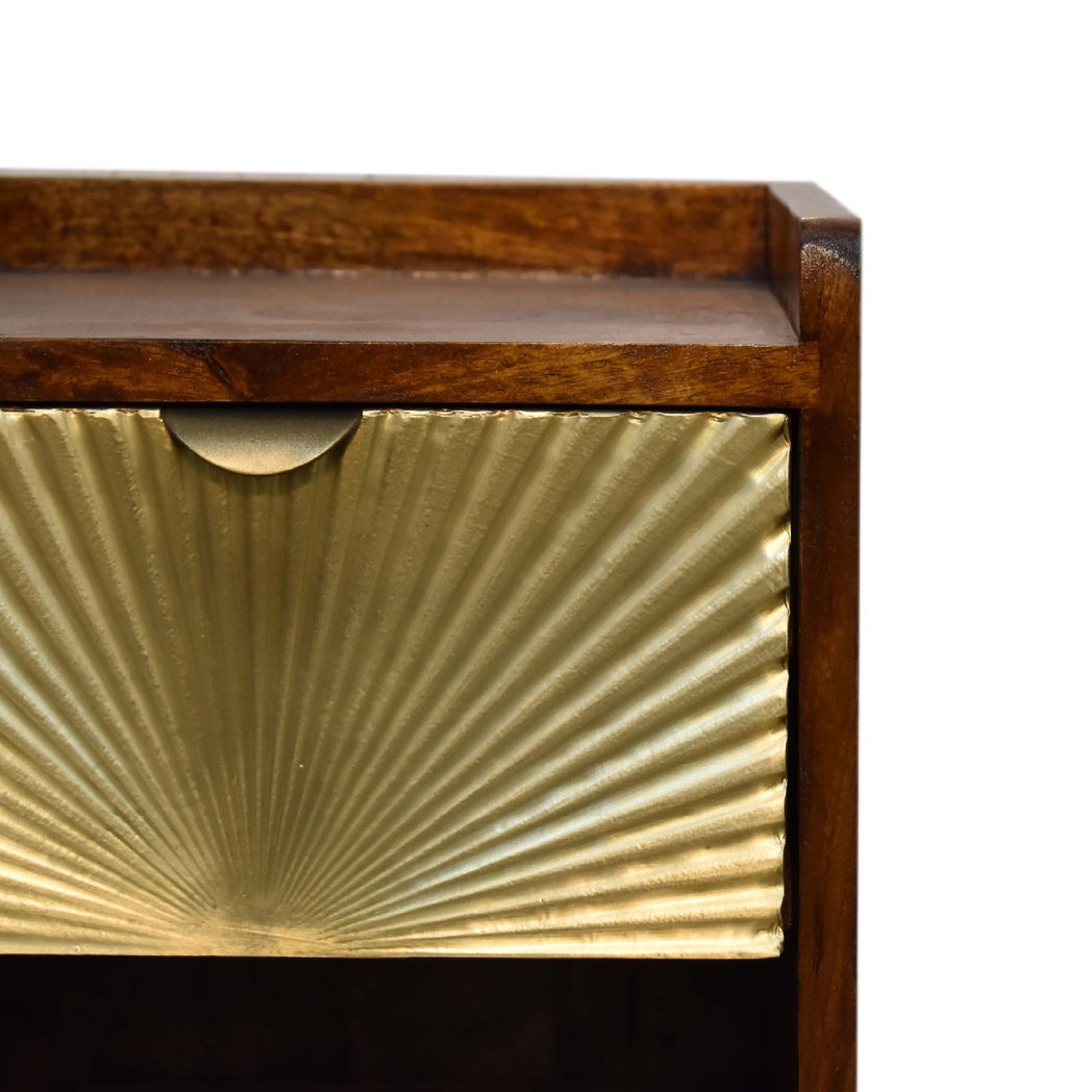 Artisan Furniture Mini Manila Gold Bedside Table with 1 Drawer & Open Shelf – Chestnut Finish, Brown