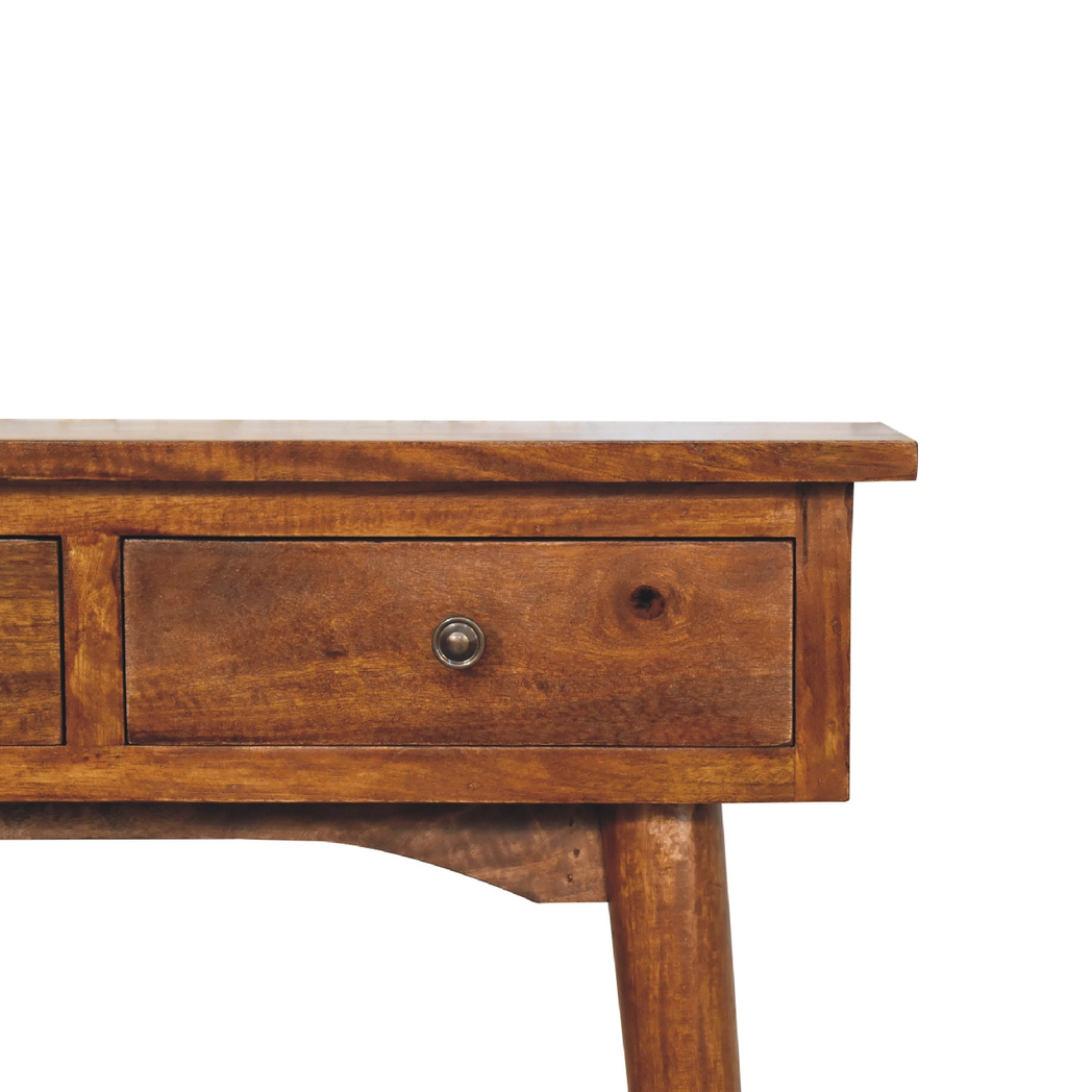 Artisan Mini Solid Wood Hallway Console Table with 2 Drawers – Narrow Entryway Storage, Dark Chestnut