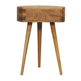 Artisan Furniture Mini Circular Bedside Table with Drawer – Solid Mango Wood, Oak-ish Finish, Brown
