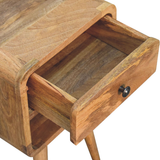 Artisan Solid Wood Mini Curve Low Bedside Table with 1 Drawer – Compact Curved Nightstand, Beige