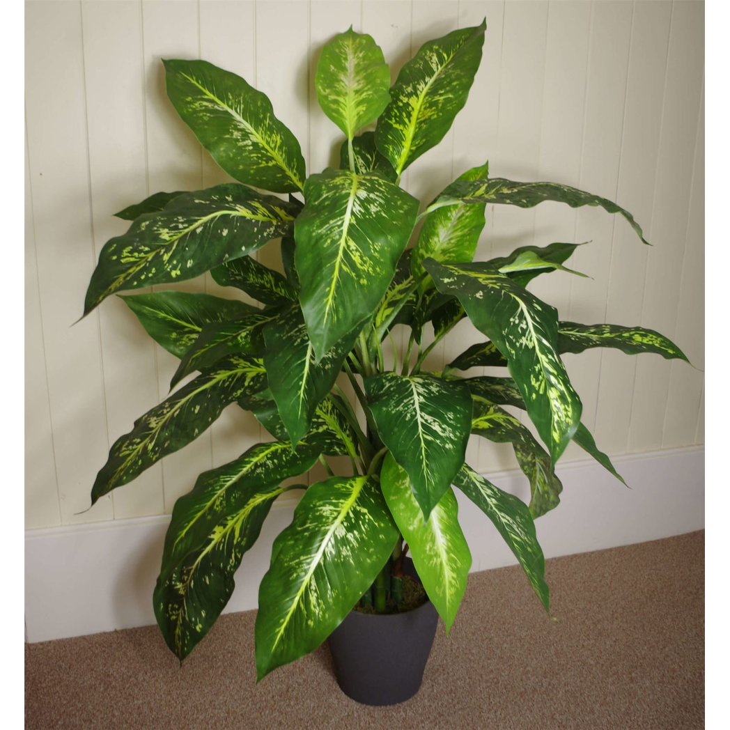 100cm Large Fox's Aglaonema Realistic Tree Artificial Plant with Copper Metal Planter