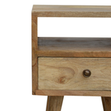 Artisan Mini Solid Mango Wood Bedside Table with Drawer & Open Slot – Compact Bedroom Storage, Beige