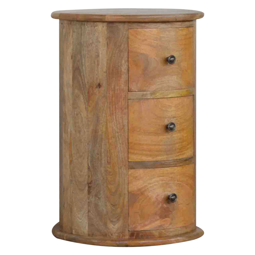 Artisan Furniture 3 Drawer Drum Chest – Handcrafted Solid Fruitwood Chest of Drawers, Brown
