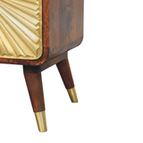 Artisan Furniture Solid Wood Avora Brass Embossed Nightstand with 2 Doors – Chestnut Finish, Brown and Gold