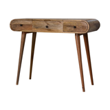 Artisan Furniture Round Dressing Table in Solid Mango Wood with Foldable Mirror & Storage – Bedroom, Beige