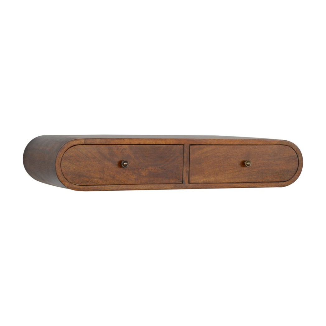 Artisan Furniture Solid Wood Floating London Console Table with 2 Drawers – Wall Mounted, Chestnut, Dark Brown
