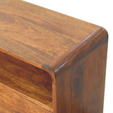 Artisan Furniture Solid Wood Curved Nordic Charm Chest with 2 Drawers and Shelf – Mid-Century, Dark Brown