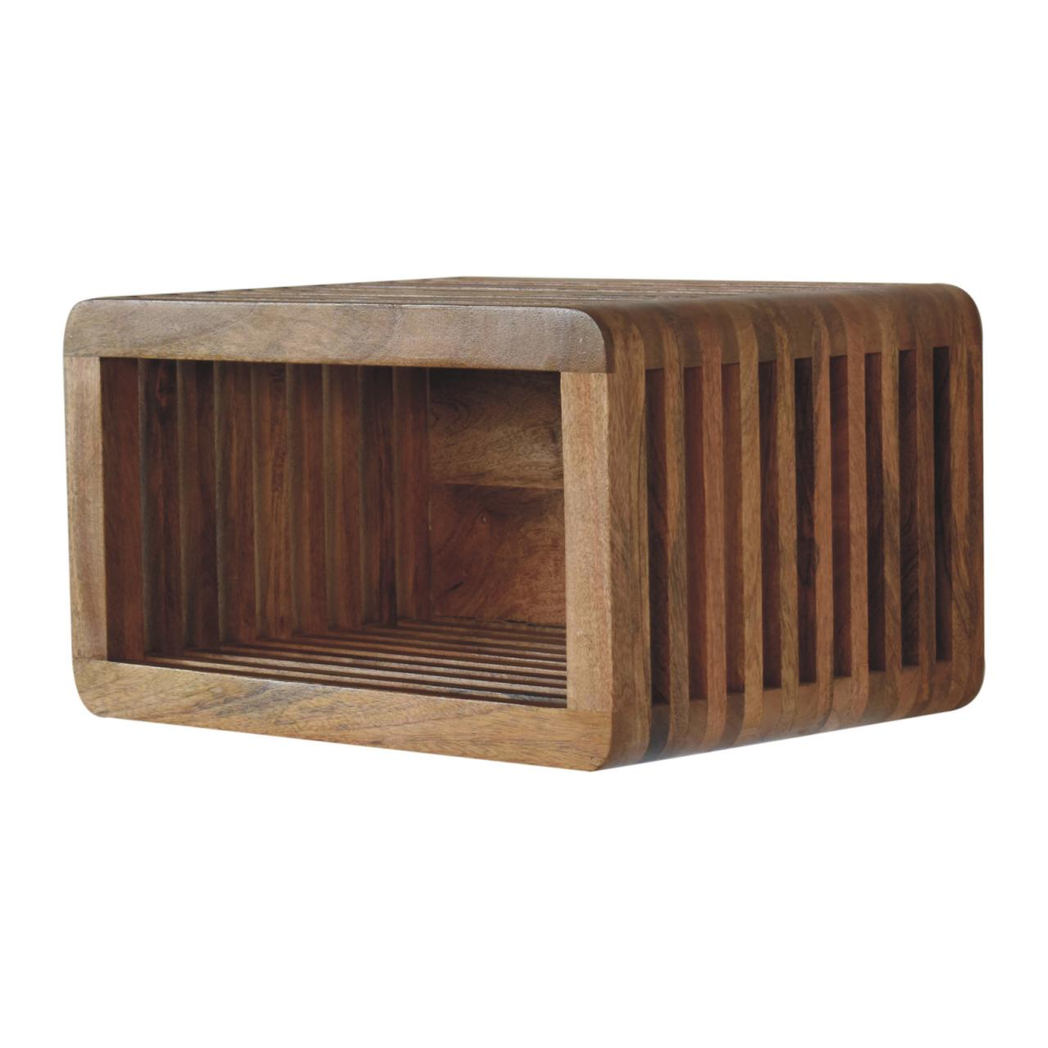 Artisan Furniture Solid Wood Soba Wall Mounted Bedside Table, Hand-Carved Design & Open Slot – Beige