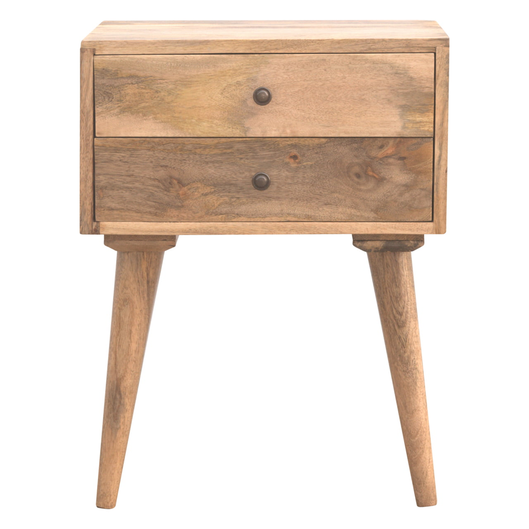 Artisan Furniture Modern Bedside Table with 2 Drawers and Nordic Wood Legs – Solid Mango Wood, Beige
