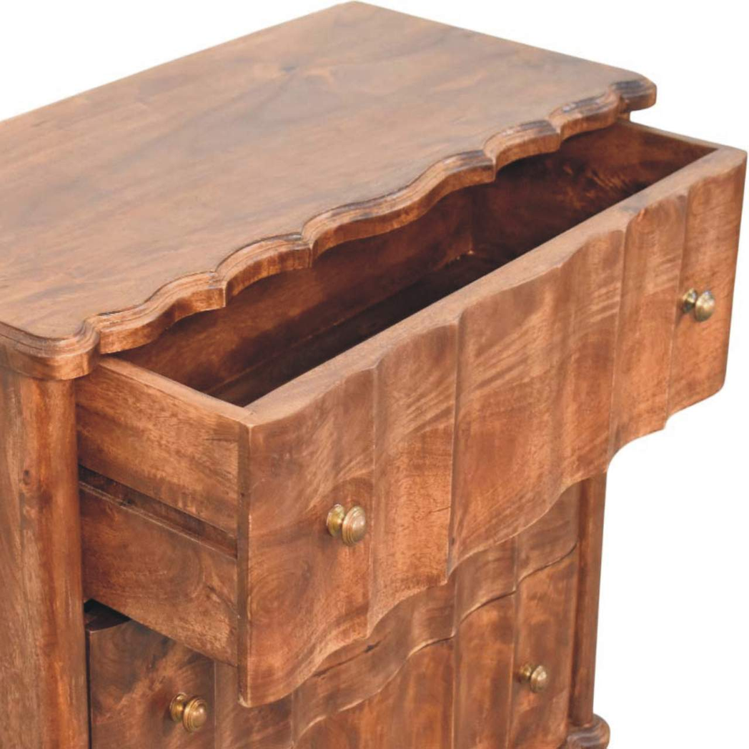 Artisan Furniture Solid Wood Camille 3 Drawer Chest with Curved Legs – Bedroom Storage, Brown