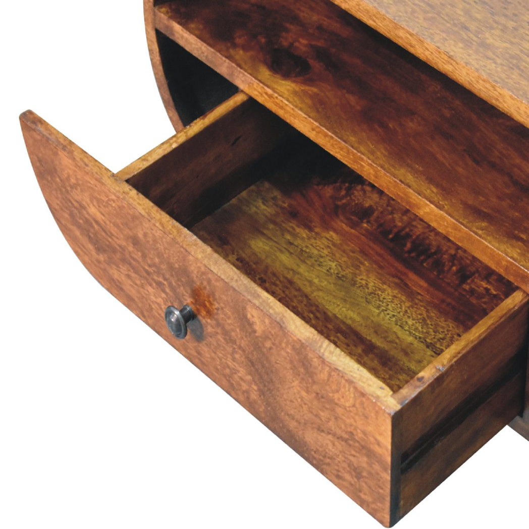 Artisan Furniture Circular TV Stand in Solid Mango Wood, 2 Drawers & Open Slot – Media Unit, Dark Brown