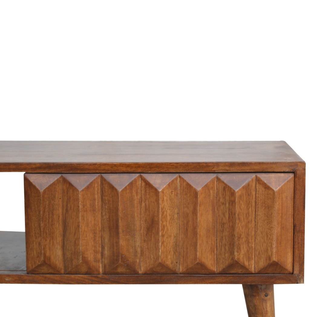 Artisan Furniture Solid Wood Chestnut Prism Sliding Media Unit, Open Slot & Sliding Door – Dark Brown