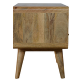 Artisan Curved Solid Wood Media Unit with 2 Drawers – Oak-Look Brown TV Stand for Living Rooms