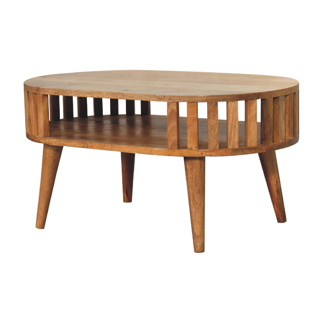 Artisan Ariella Solid Wood Coffee Table with Open Slot – Japandi Style Living Room Furniture, Brown