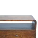 Artisan Curved Solid Wood Console Table with 2 Drawers – Hallway Furniture, Chestnut