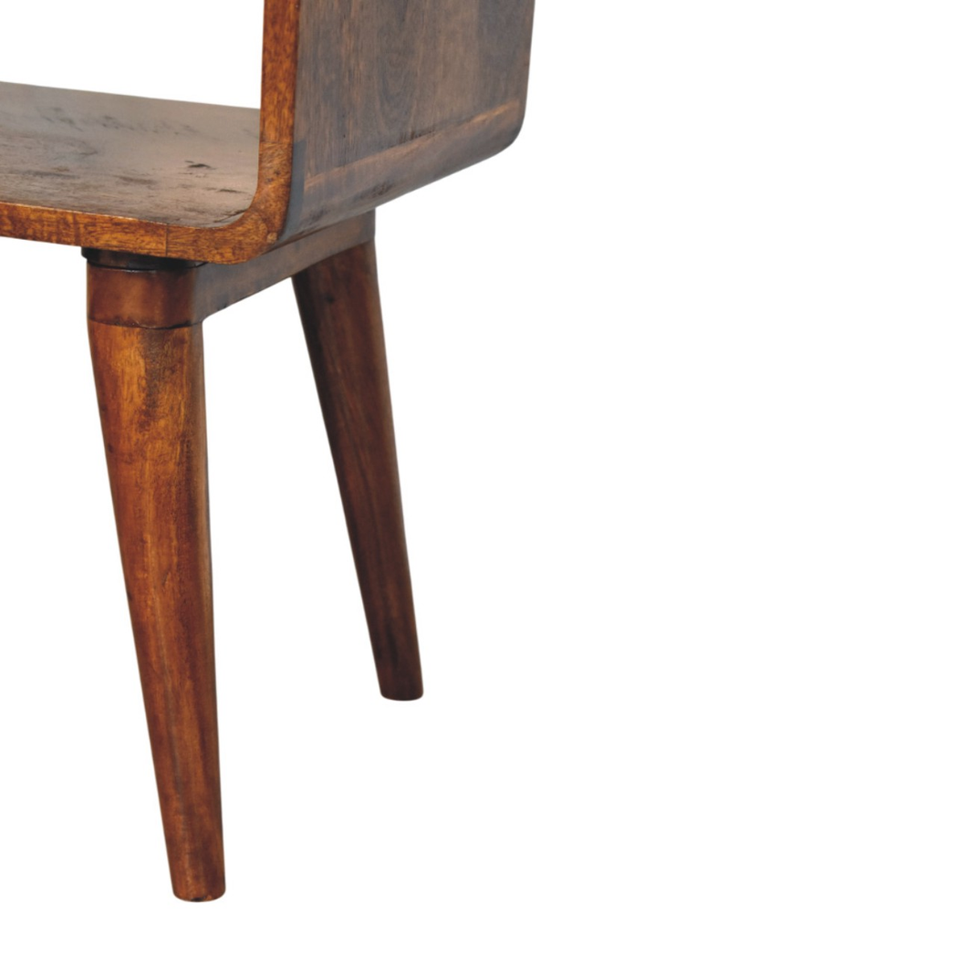 Artisan Furniture Solid Wood Avora Chestnut Nightstand with Drawer and Open Shelf – Mid-Century Style, Brown