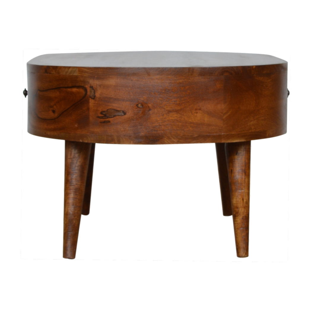 Artisan Solid Wood Rounded Coffee Table with 2 Drawers – Living Room Storage, Dark Chestnut
