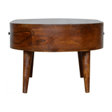 Artisan Solid Wood Rounded Coffee Table with 2 Drawers – Living Room Storage, Dark Chestnut