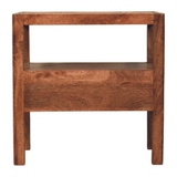 Artisan Furniture Solid Wood Caldera Bedside Stand, 1 Drawer, Open Shelf and Rattan Top – Brown
