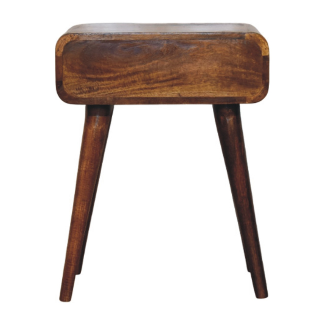 Artisan Furniture Solid Wood Avora Nightstand with 1 Drawer – Mid-Century Bedside Table, Chestnut Brown