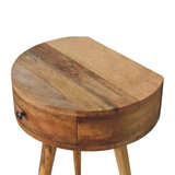 Artisan Furniture Mini Circular Bedside Table with Drawer – Solid Mango Wood, Oak-ish Finish, Brown
