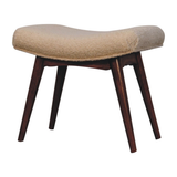 Artisan Furniture Solid Wood Boucle Curved Bench – Upholstered Hallway & Bedroom Seat, Honey Caramel Legs, Cream